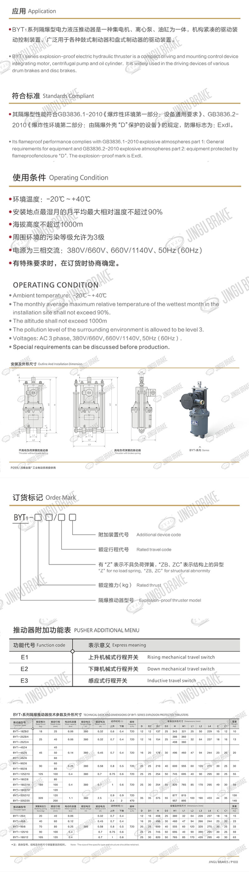 BYT1系列隔爆型電力液壓推送器