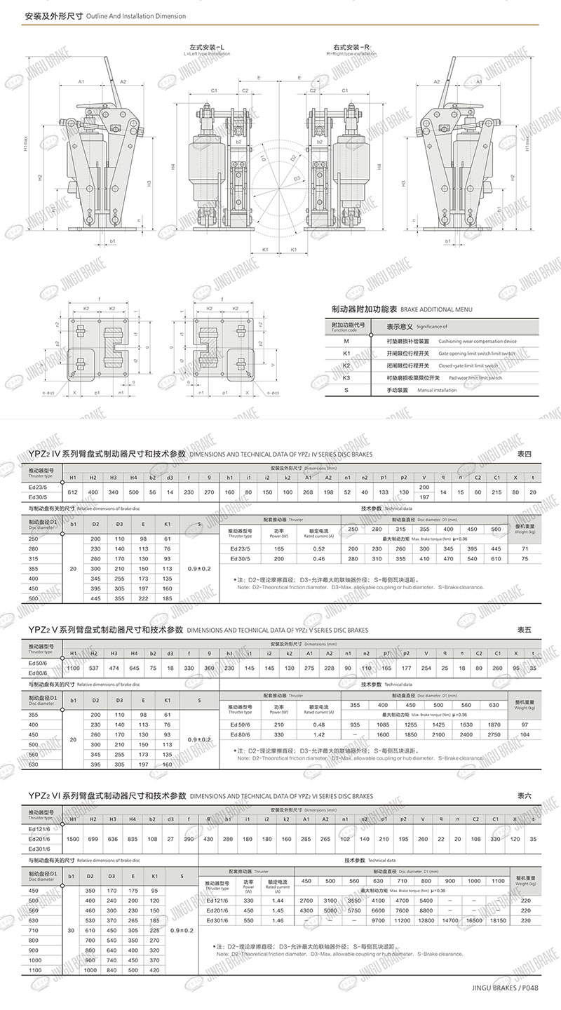 YPZ2IV、V、VI系列電力液壓臂盤式制動器